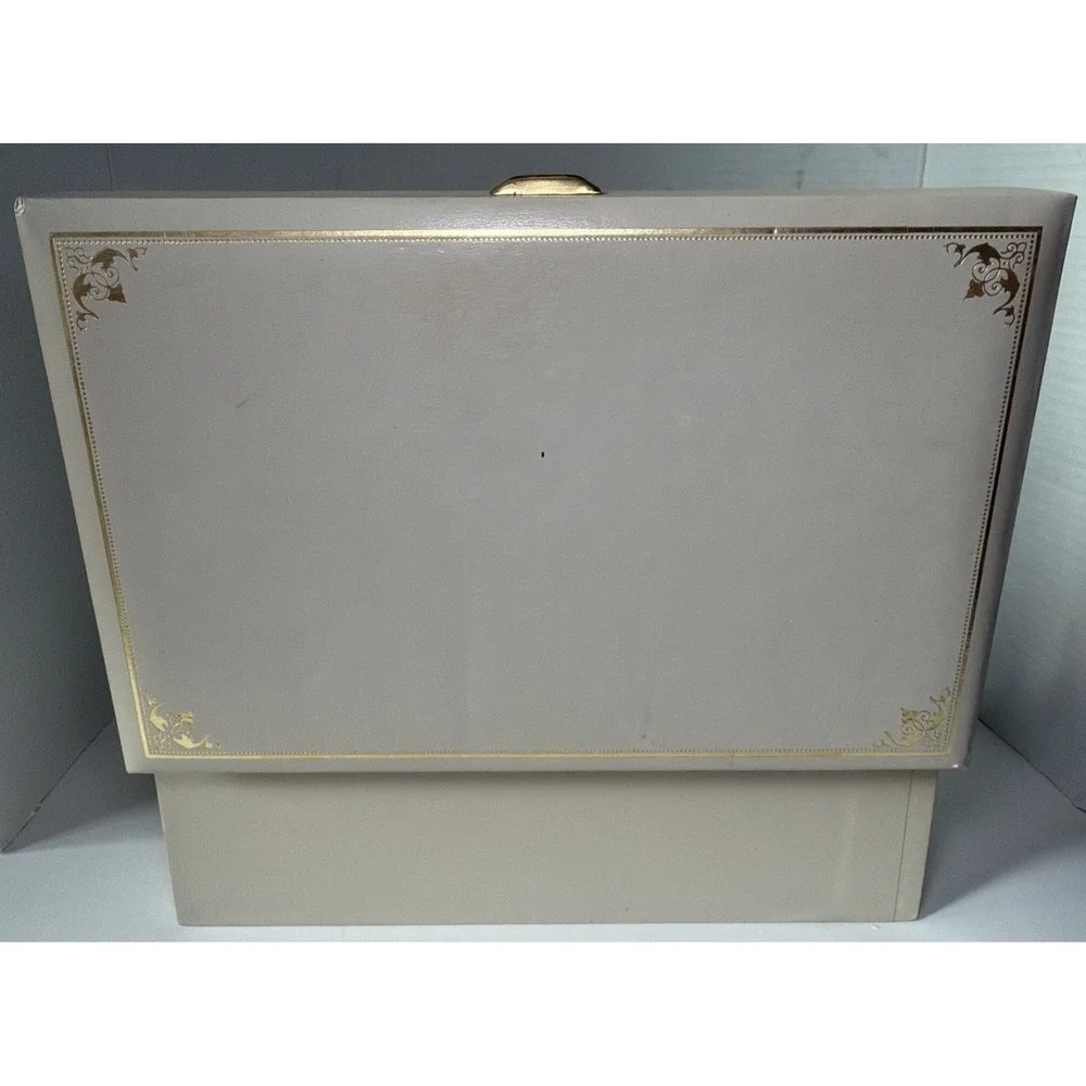Vintage Mele 3-tier Jewelry Box Gold Trim/Cream With Taupe Interior